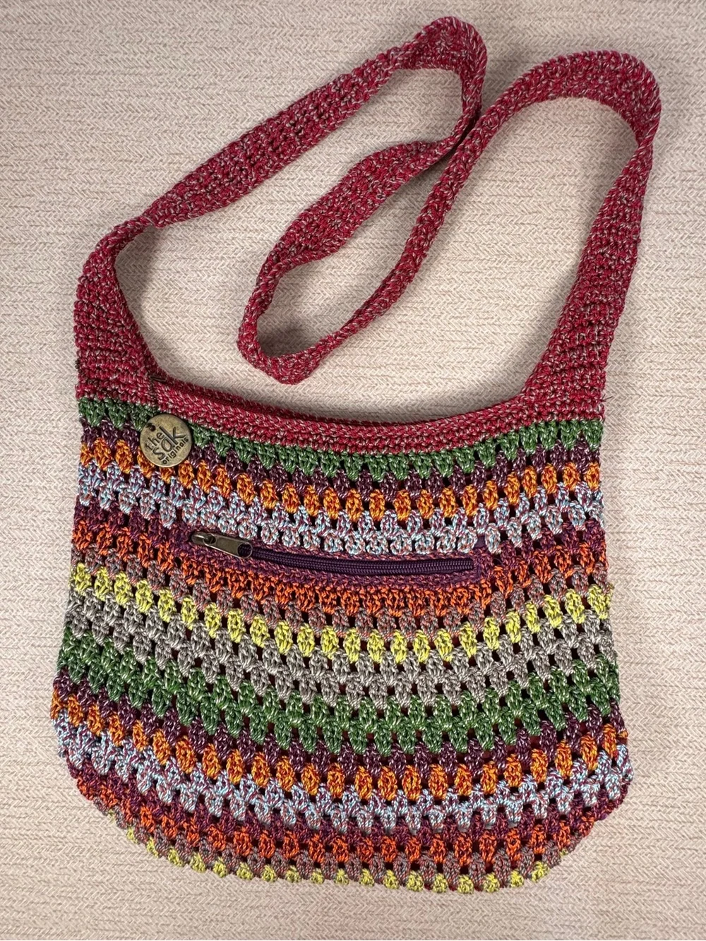 The Sak Originals Multicolor Knit Crochet Crossbody Hobo Bag Striped